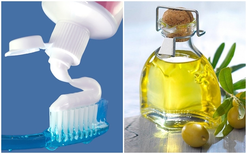 Trộn kem đánh răng và dầu oliu giúp trị thâm, mềm dịu da ngực